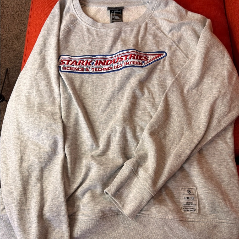 Stark Industries IRON MAN, Marvel Gray Sweatshirt, XL, webslingers ride, Disney
